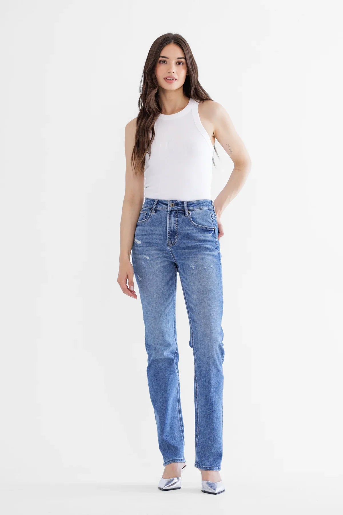 High Rise Slim Straight Leg - Tummy Tuck | Peacock Blue