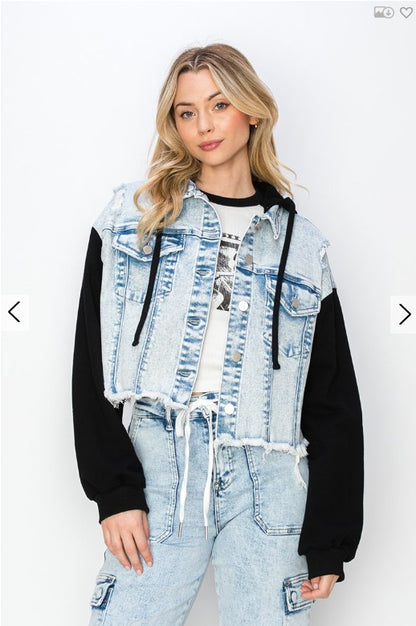 Oversized W/Hoodie Crop Jacket - Light