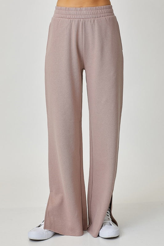 SOFT KNIT WIDE LEG WITH SLIT LOUNGE PANTS | ROSY BROWN