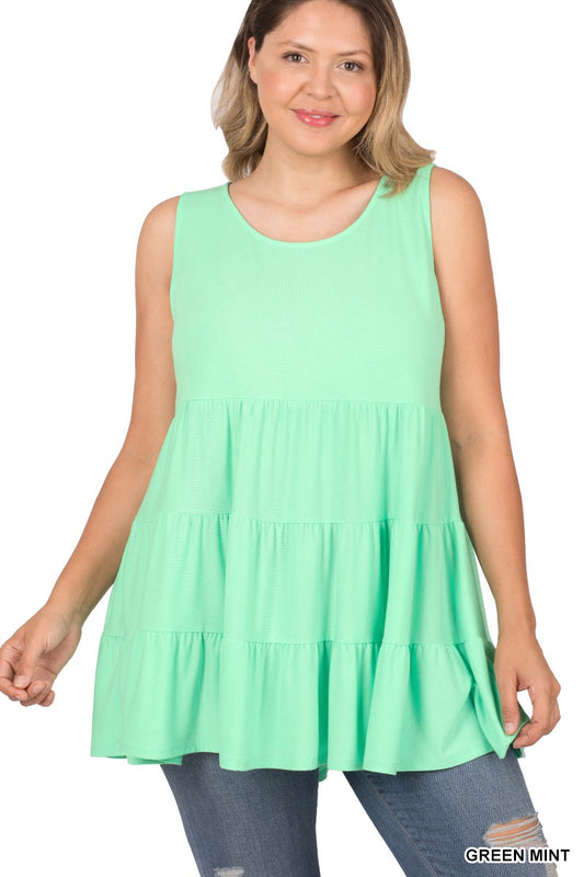 Green Mint Sleeveless Tier Tank Top