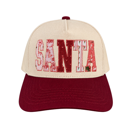 "Santa" Patchwork Canvas Hat | Burgandy