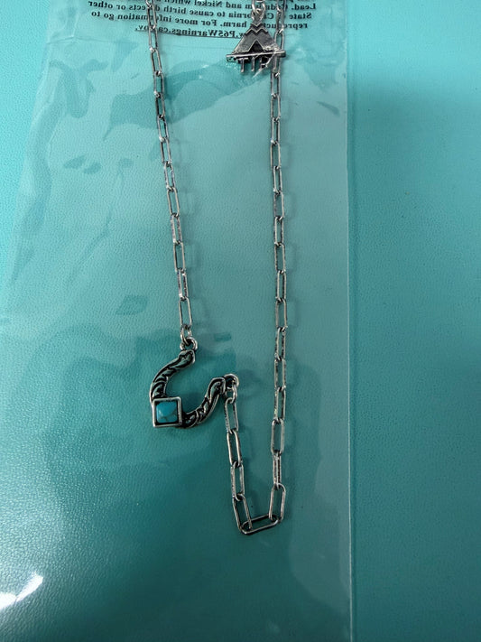 Necklace with Turquoise Horse Show Connector Pendant - SILVER