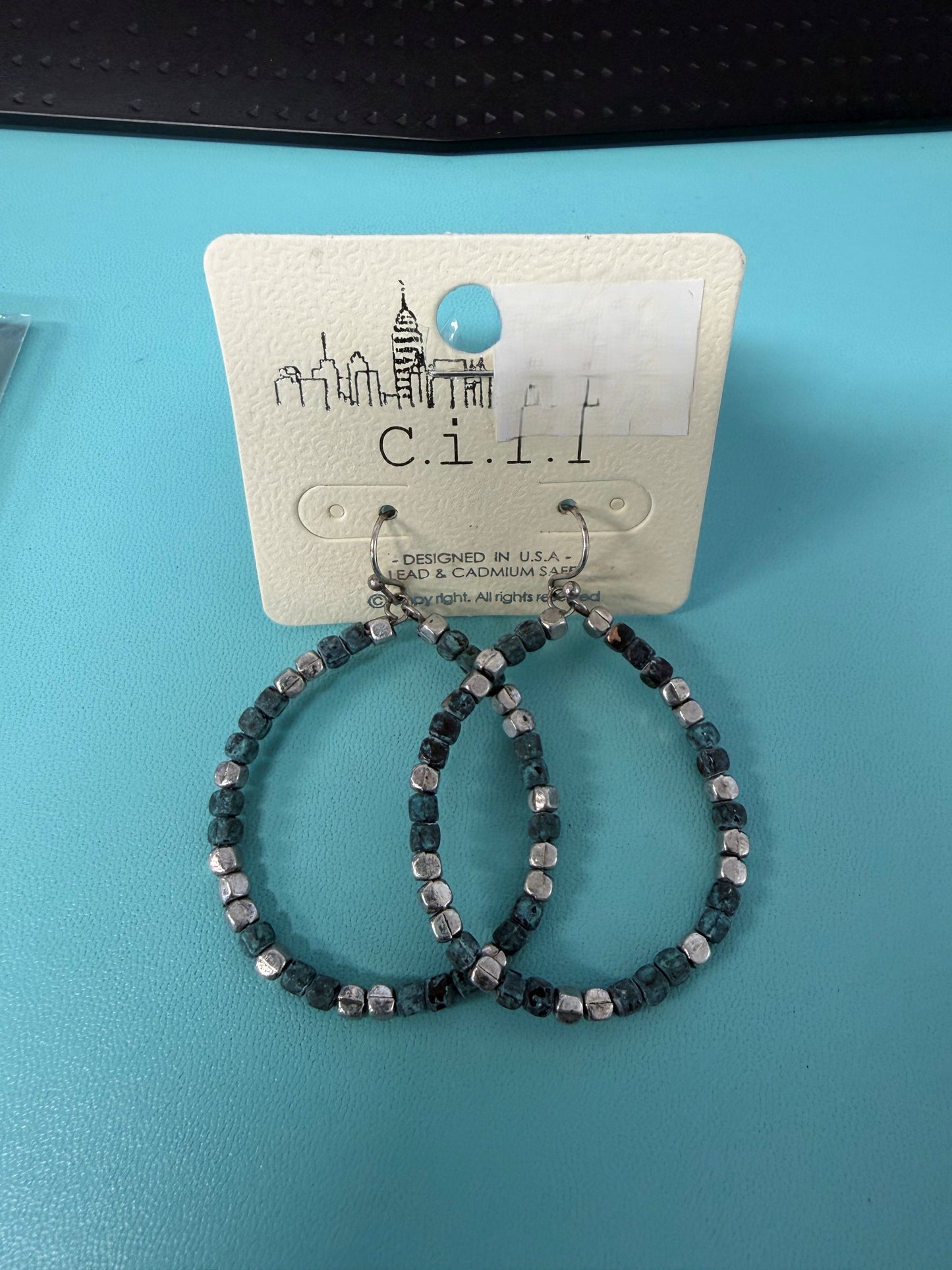 Silver and Turquoise Beaded Dangle Earrings