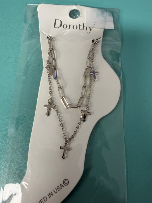 Paperclip and Cross Anklet - SILVER