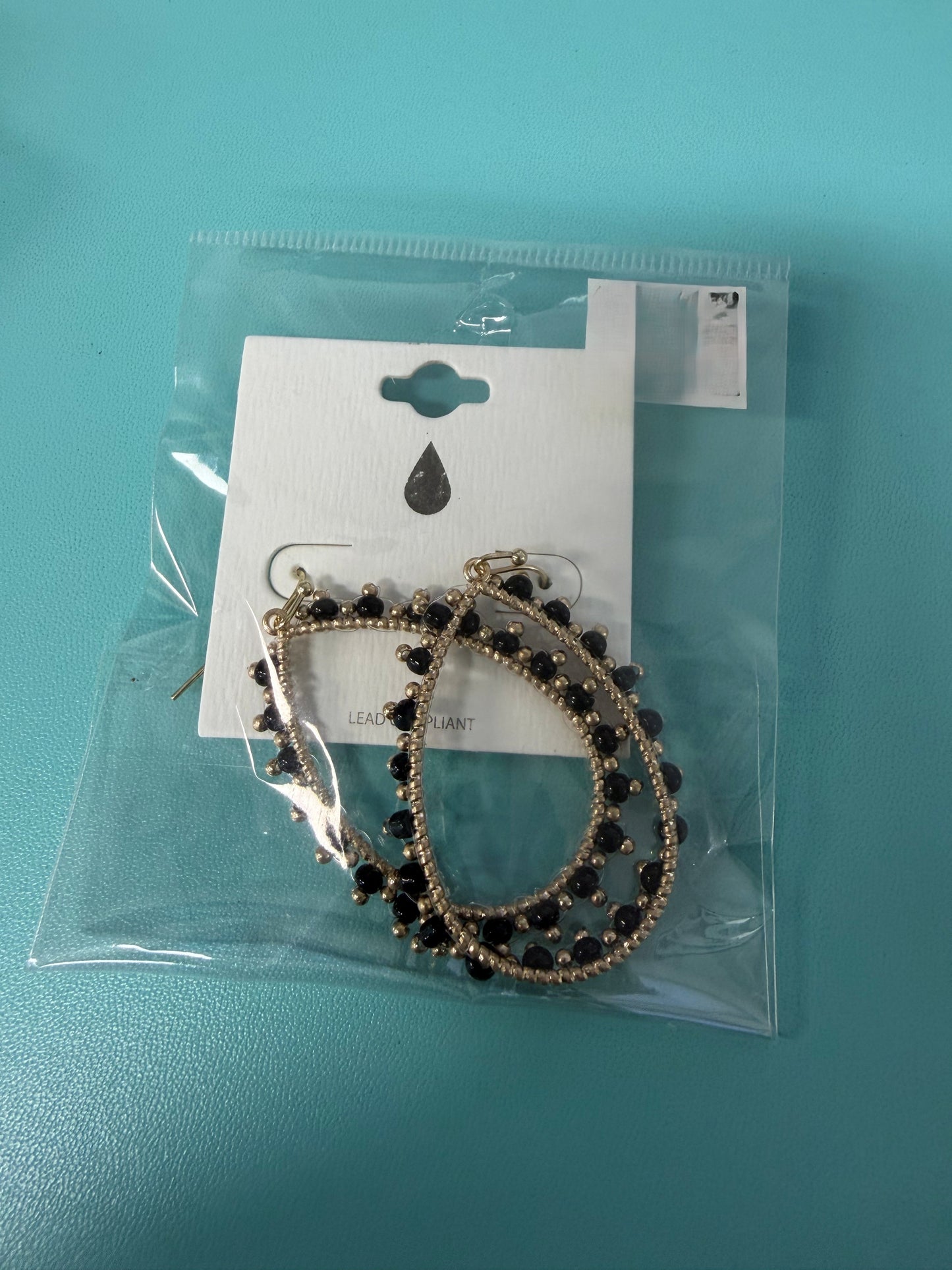 Gold and Black Beaded Dangle Earrings