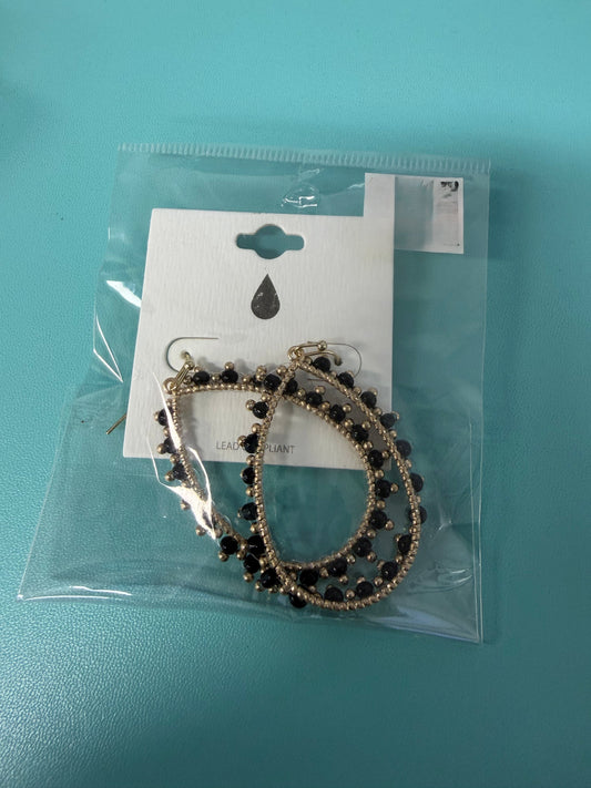 Gold and Black Beaded Dangle Earrings