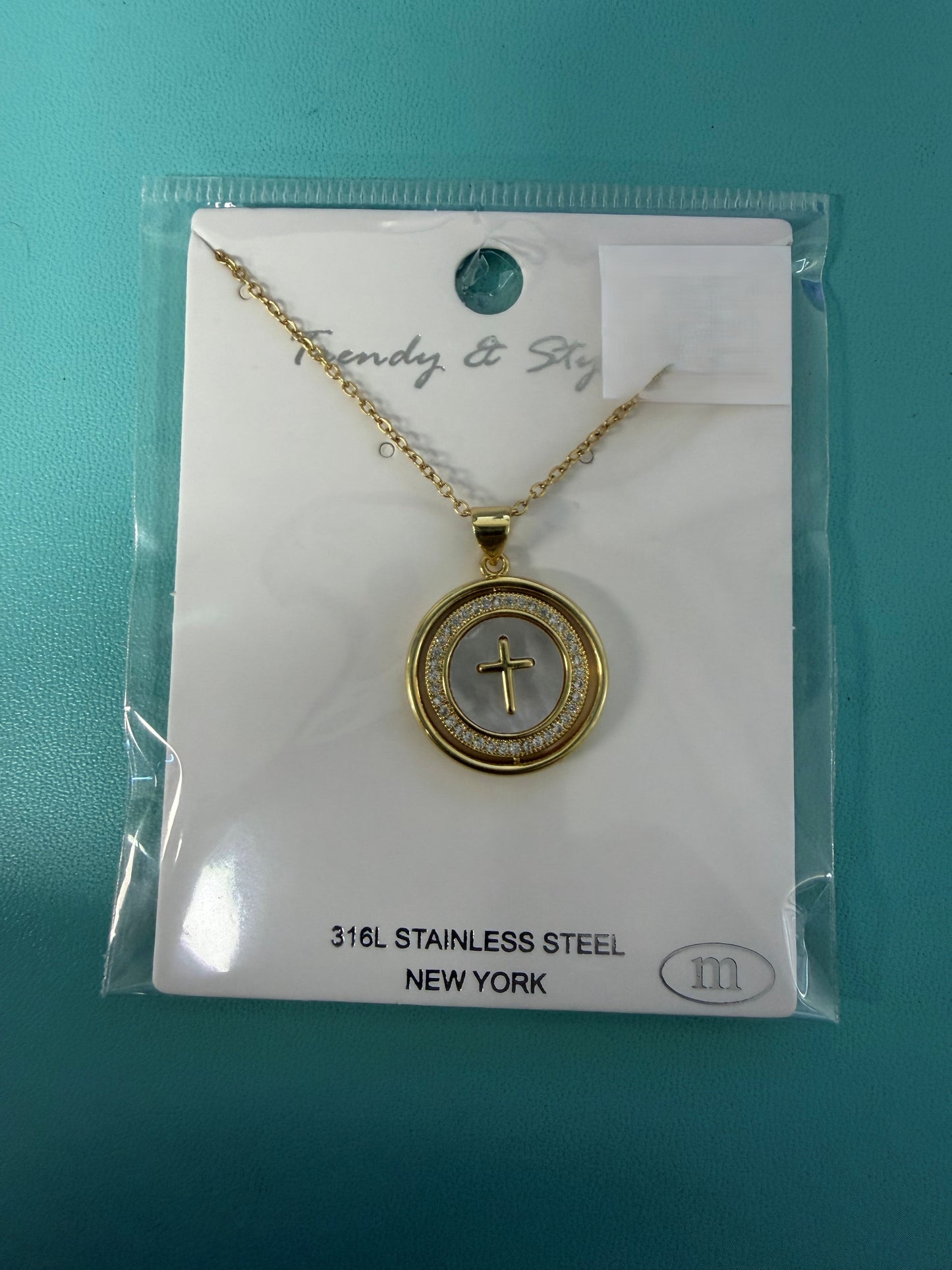 Stainless Steel Large Mediallion Cross with CZ's - GOLD