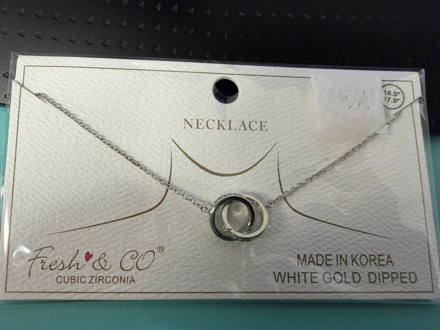 WG Dipped Necklace with CZ Two Ring Connector Pendant