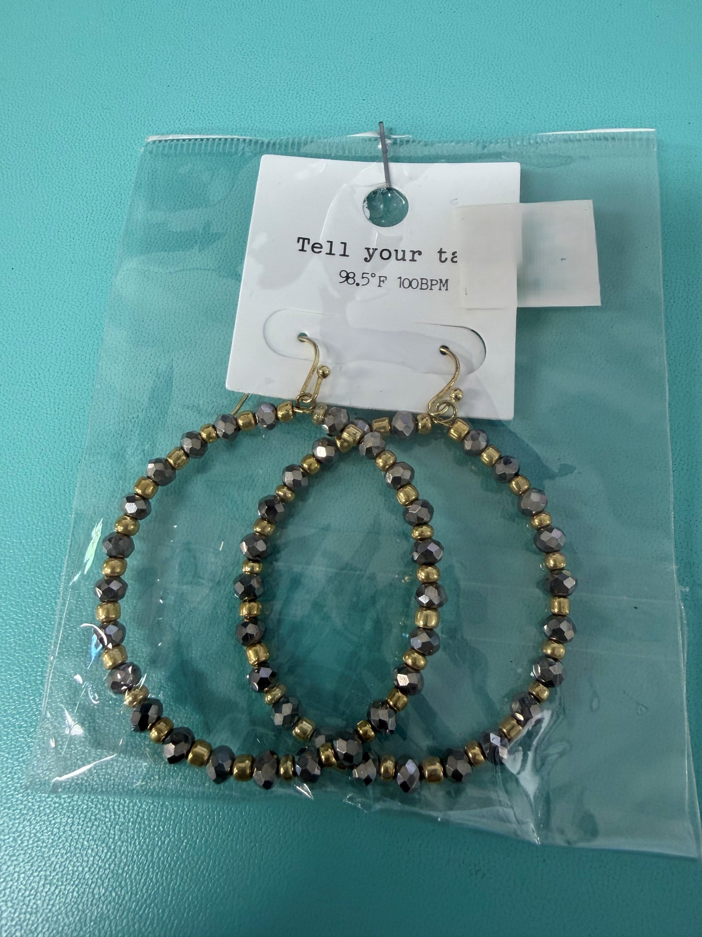 Gold and Gunmetal Beaded Dangle Earrings