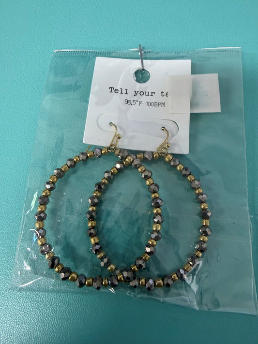 Gold and Gunmetal Beaded Dangle Earrings