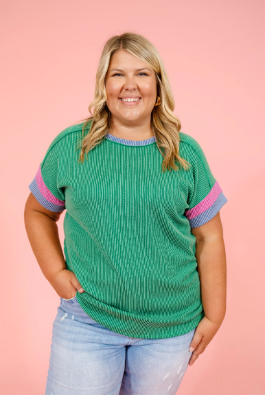 Cable Ribbed Knit Top in Kelly Green