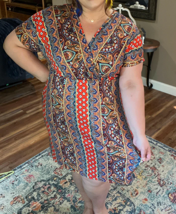 Bohemian Paisley Surplice V Neck Dress with Pockets