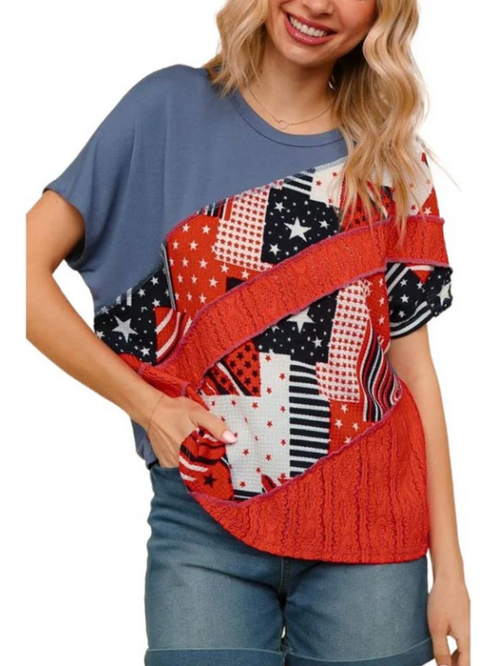 Patriotic American Star And Stripe Print Top