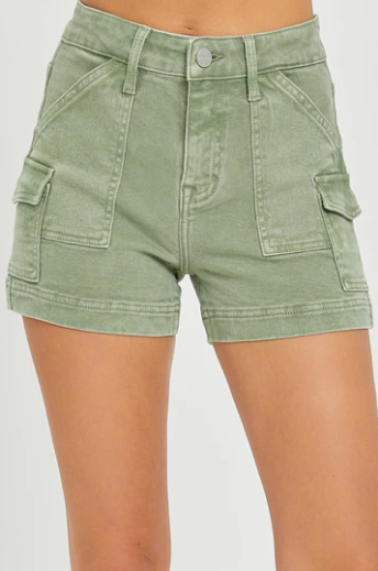 High Rise Cargo Shorts - Olive