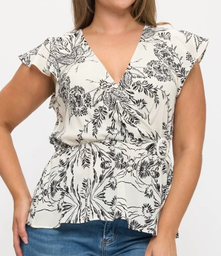 Floral Print Flutter Sleeve Top
