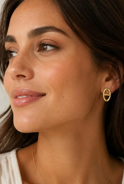 Gold Dipped Oval Bar Studs - GOLD