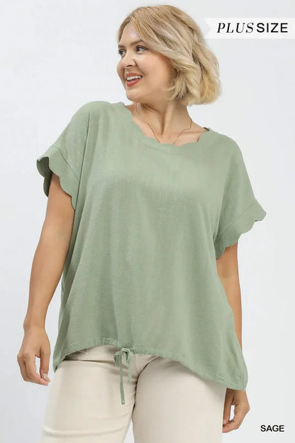 Linen Blend Rolled Sleeve Top
