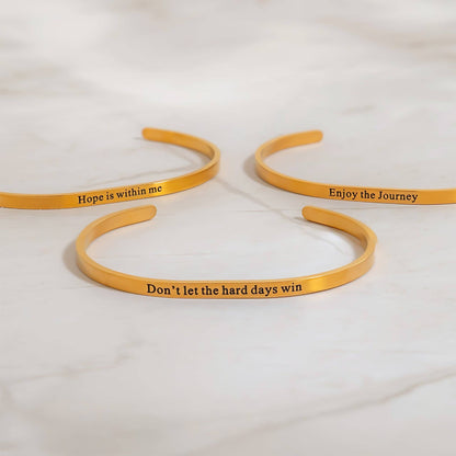18K Gold PVD Dont let Hard Days Win Engraved Bangle Bracelet