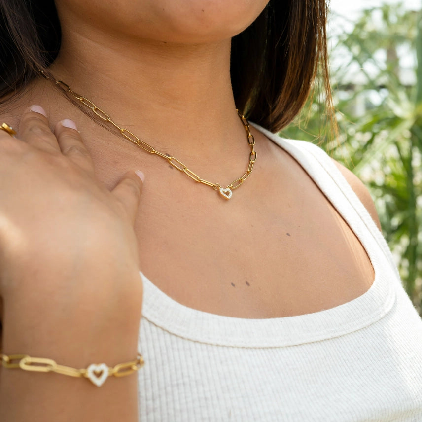 18K Gold Pvd Stainless Steel "Heart" Paperclip Necklace