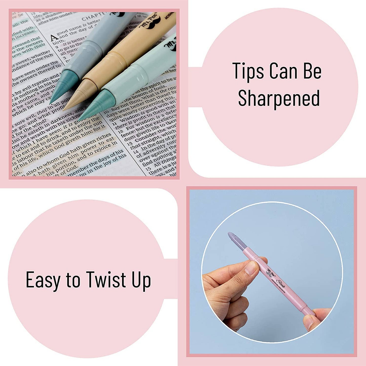 Gel Highlighters, 8 Pack, No-Bleed, Twist-Up Design, Sharpenable Tips, Smooth Glide, Perfect for Bible Pages