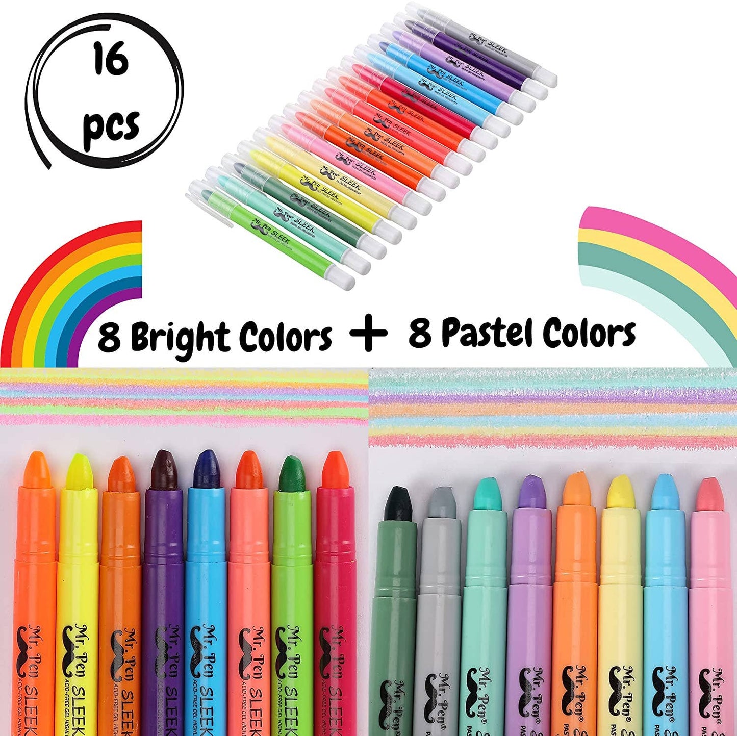 Mr. Pen No Bleed Gel Highlighter Set - 16 Colors