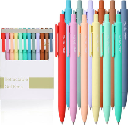 Cute 12-Pack Retractable Gel Pens with Colored Ink