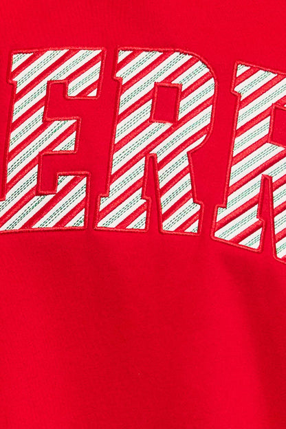 "MERRY" Embroidered Mock Neck Sweatshirt