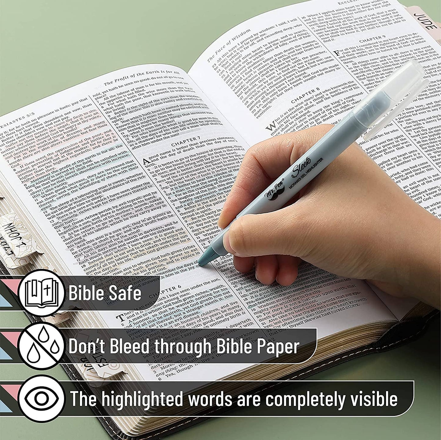 Gel Highlighters, 8 Pack, No-Bleed, Twist-Up Design, Sharpenable Tips, Smooth Glide, Perfect for Bible Pages