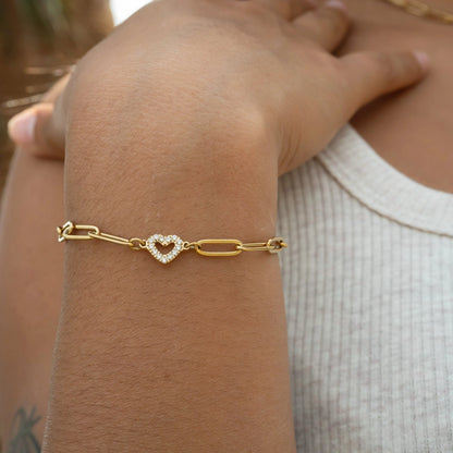 18K Gold Pvd Stainless Steel "Heart" Paperclip Bracelet