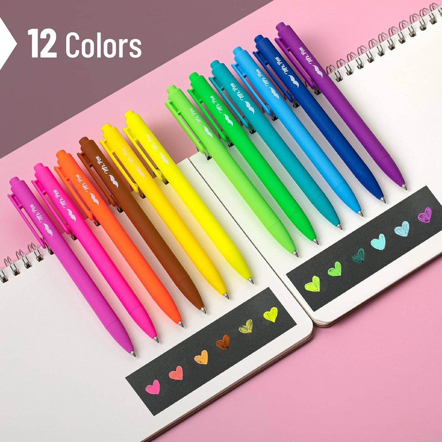 Cute 12-Pack Retractable Gel Pens with Colored Ink