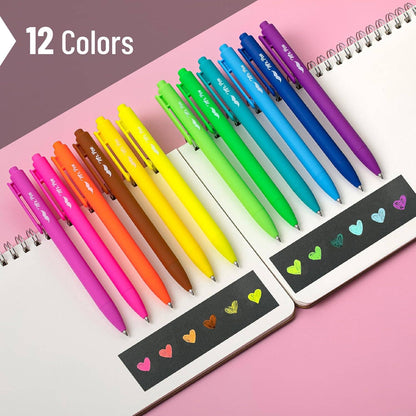 Cute 12-Pack Retractable Gel Pens with Colored Ink