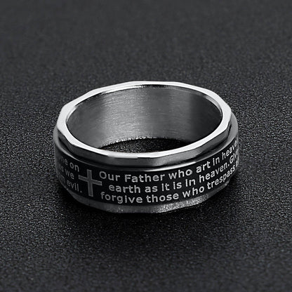 Highly Polished Stainless Steel Lord's Prayer Spinner Center Ring
