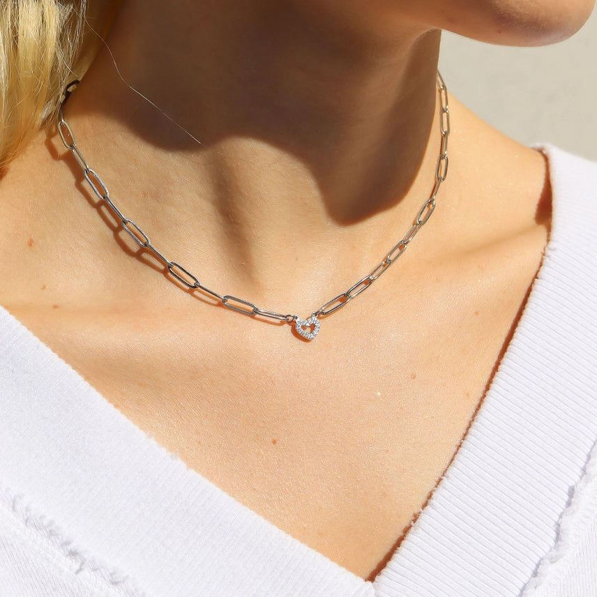 18K Gold Pvd Stainless Steel "Heart" Paperclip Necklace