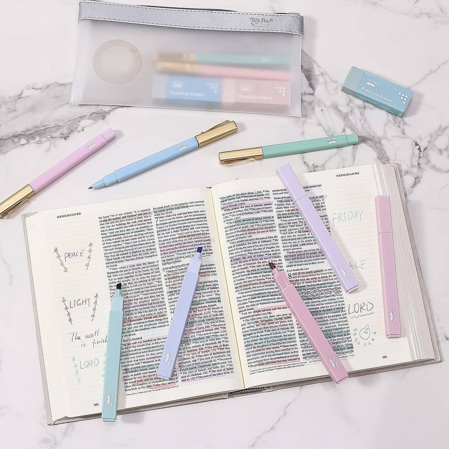 Mr. Pen 12-Pack Aesthetic No Bleed Highlighters & Pens