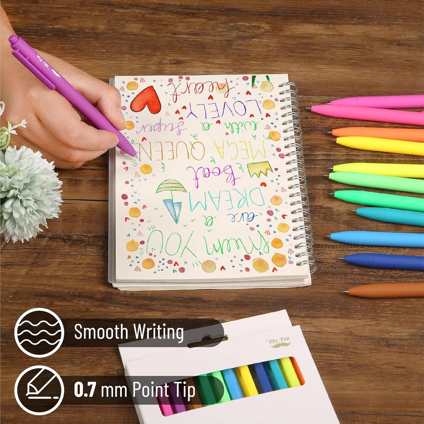Cute 12-Pack Retractable Gel Pens with Colored Ink