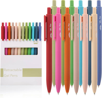 Cute 12-Pack Retractable Gel Pens with Colored Ink