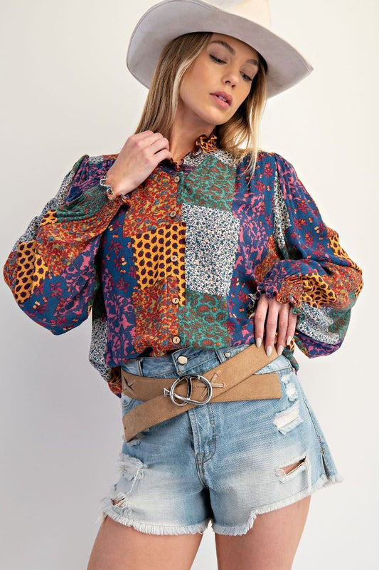 Patchwork Printed Top
