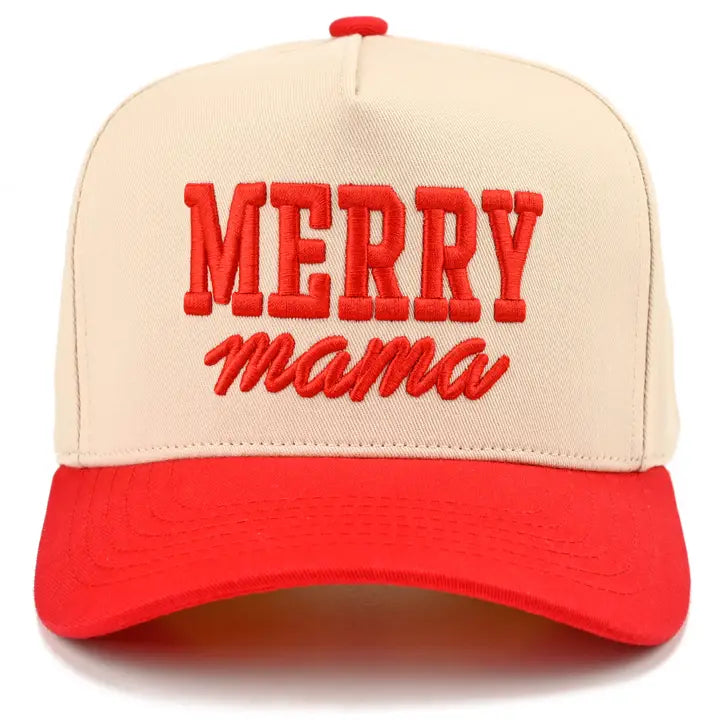 "Merry Mama" Canvas Hat - Solid Brim | Red