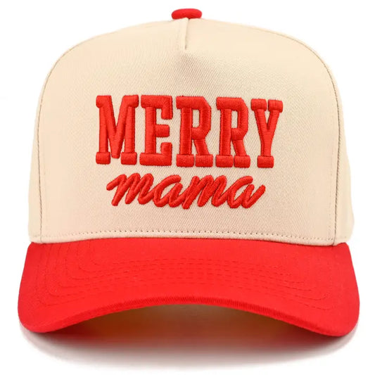 "Merry Mama" Canvas Hat - Solid Brim | Red