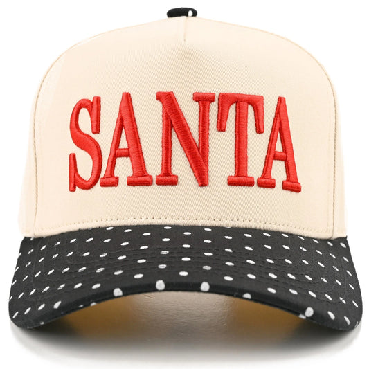 "Santa" Canvas Hat - Polka Dot Brim | Black